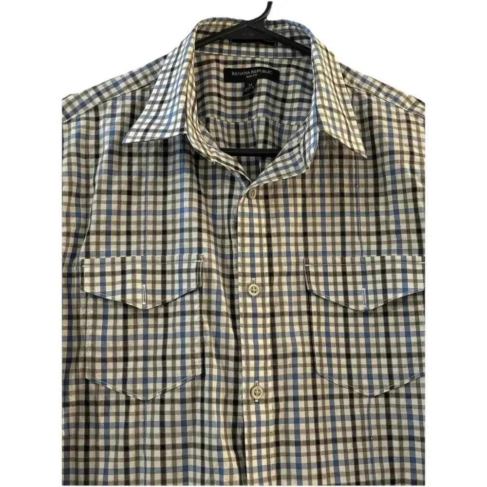 Banana Republic Men’s Button Up Blue Black White Medium Slim Fit Preppy 155